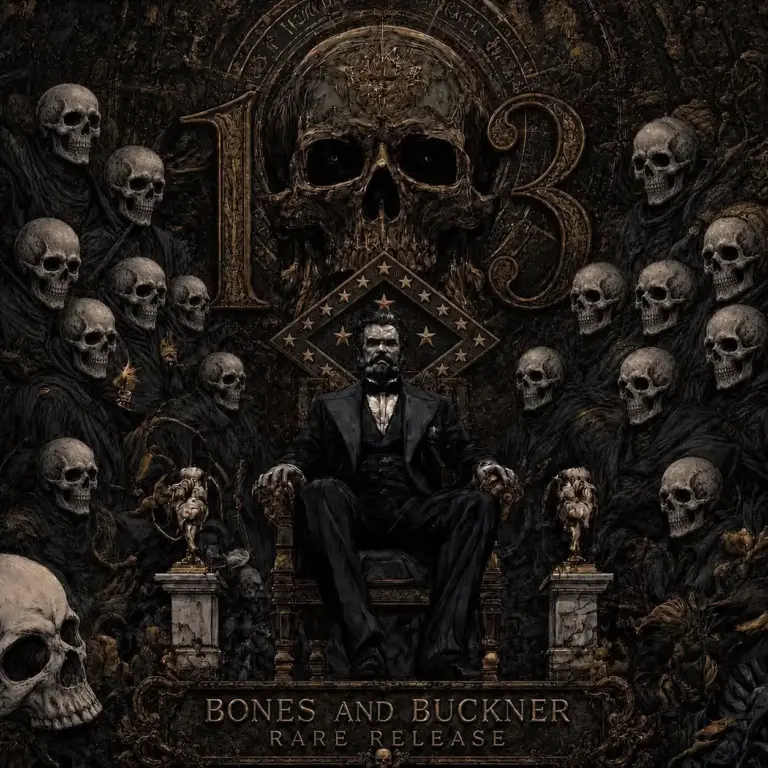 Bones and Buckner artwork for the Bourbon Club of Arkansas Buckner’s 13-year Barrel #3963 release